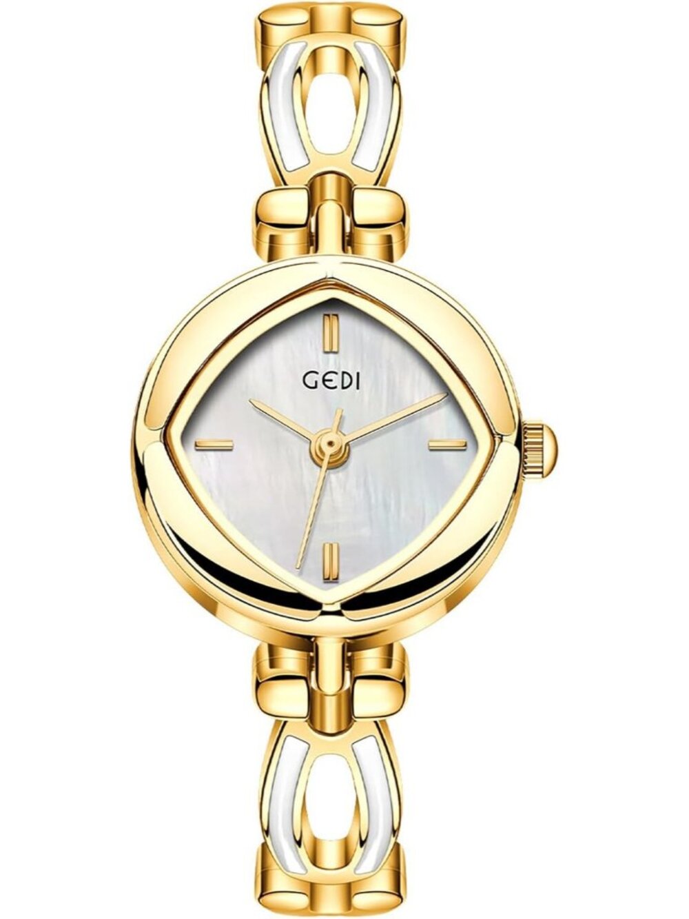 Women's Gold White Quartz Waterproof Rhombus Dial Retro Elegant Wrist Watches